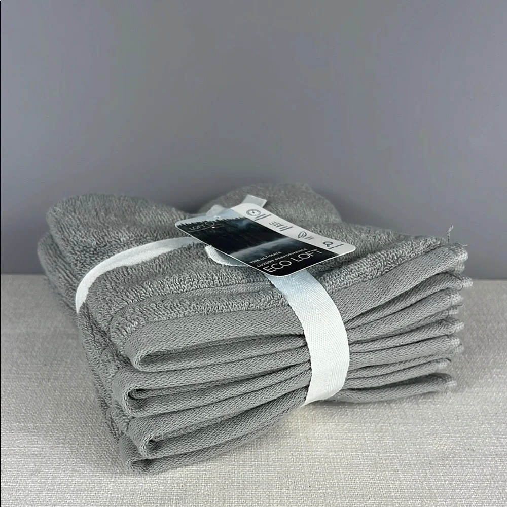 Loft by Loftex 4 Washcloths Gray 100% Cotton Ultra Soft ECO LOFT 4 pc NEW
